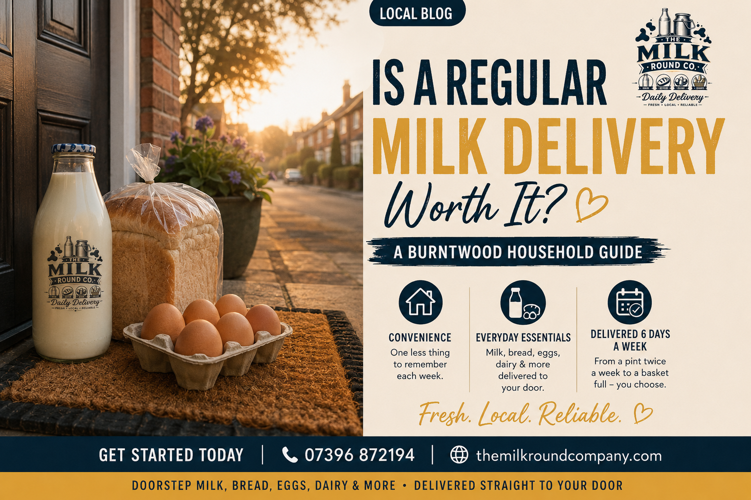 Fresh milk, bread and eggs ready for local doorstep delivery by The Milk Round Company