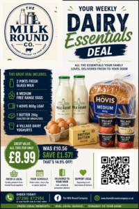 Daily Essentials Deal with 2 pints of milk, hovis bread, unsalted butter, 6 eggs, 4 yoghurts