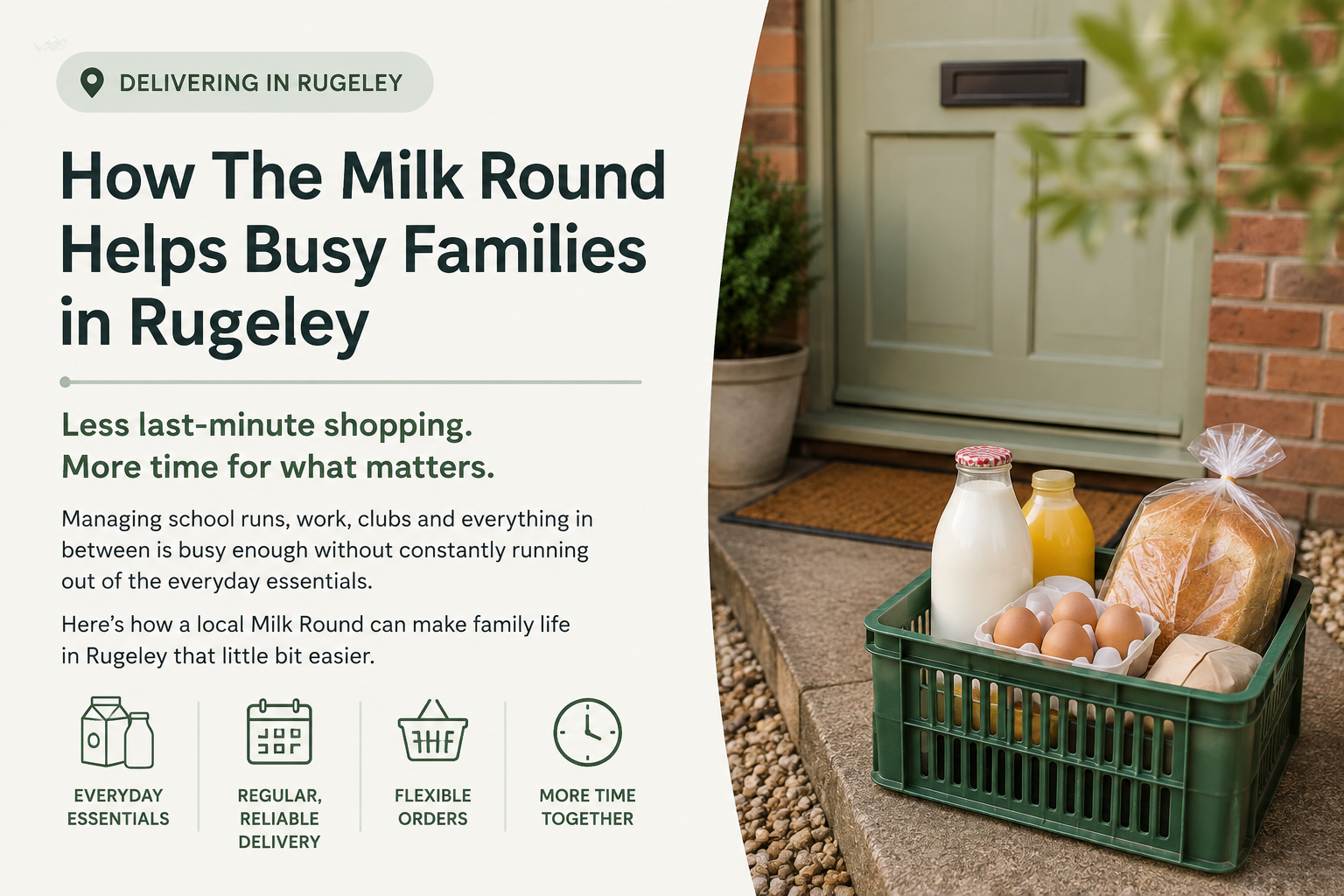 Milk, bread, eggs and juice ready for local doorstep delivery to a Rugeley home