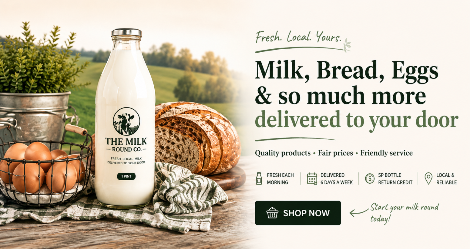 Header image showing, milk, eggs, bread