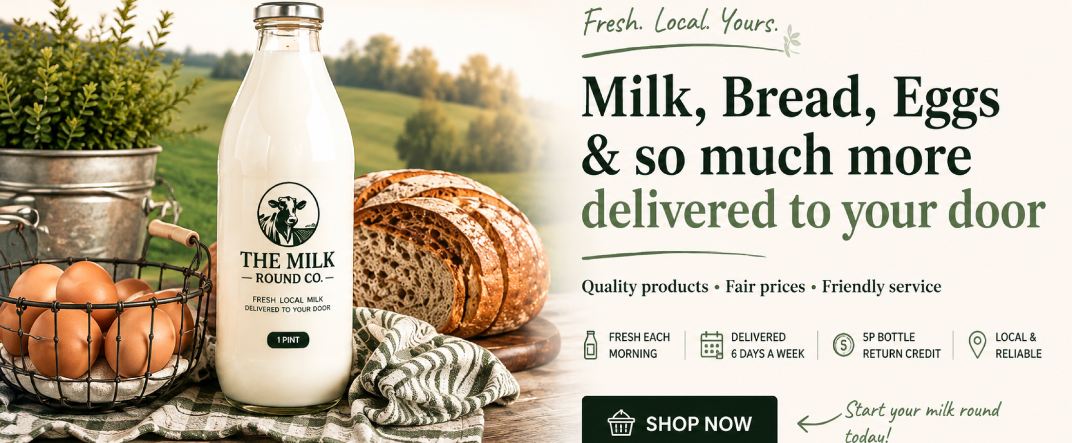Header image showing, milk, eggs, bread